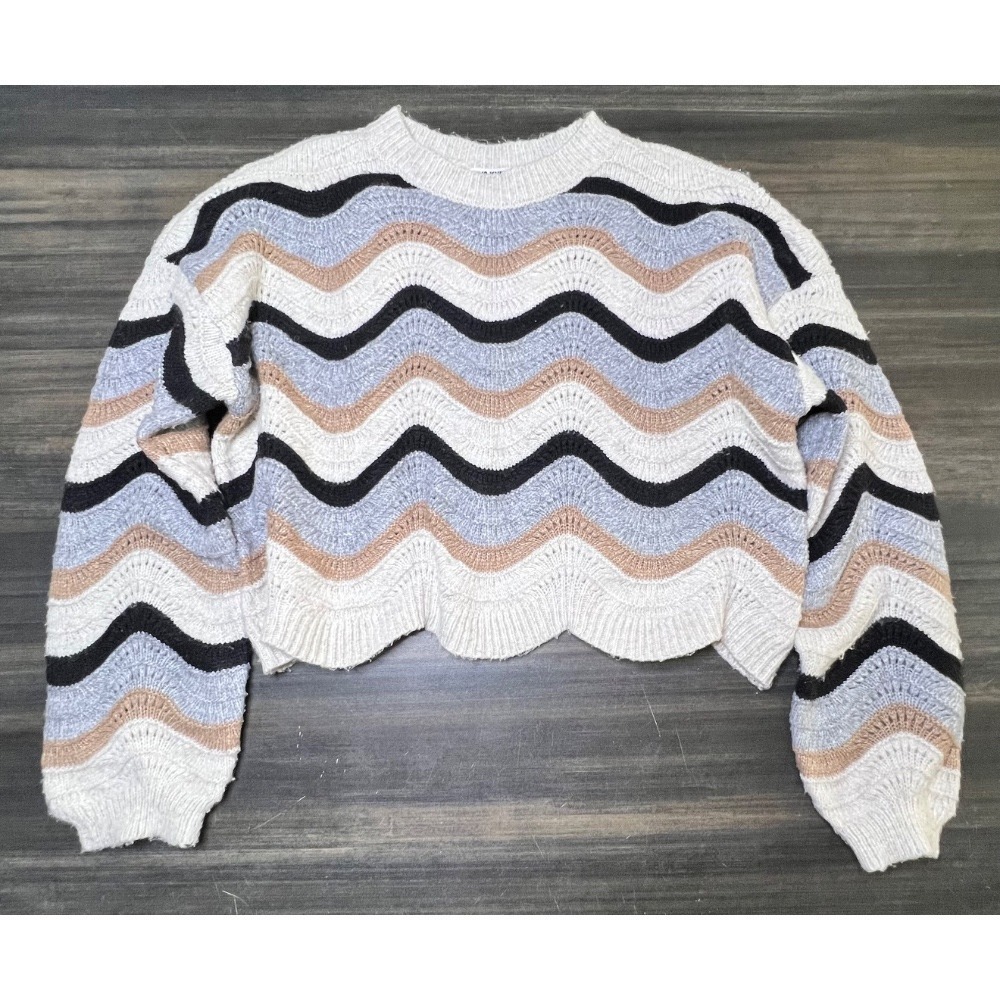 NYC‎ Knits Cropped Sweater Wavy Pattern Knit Pullover Cozy Cute Top Size S